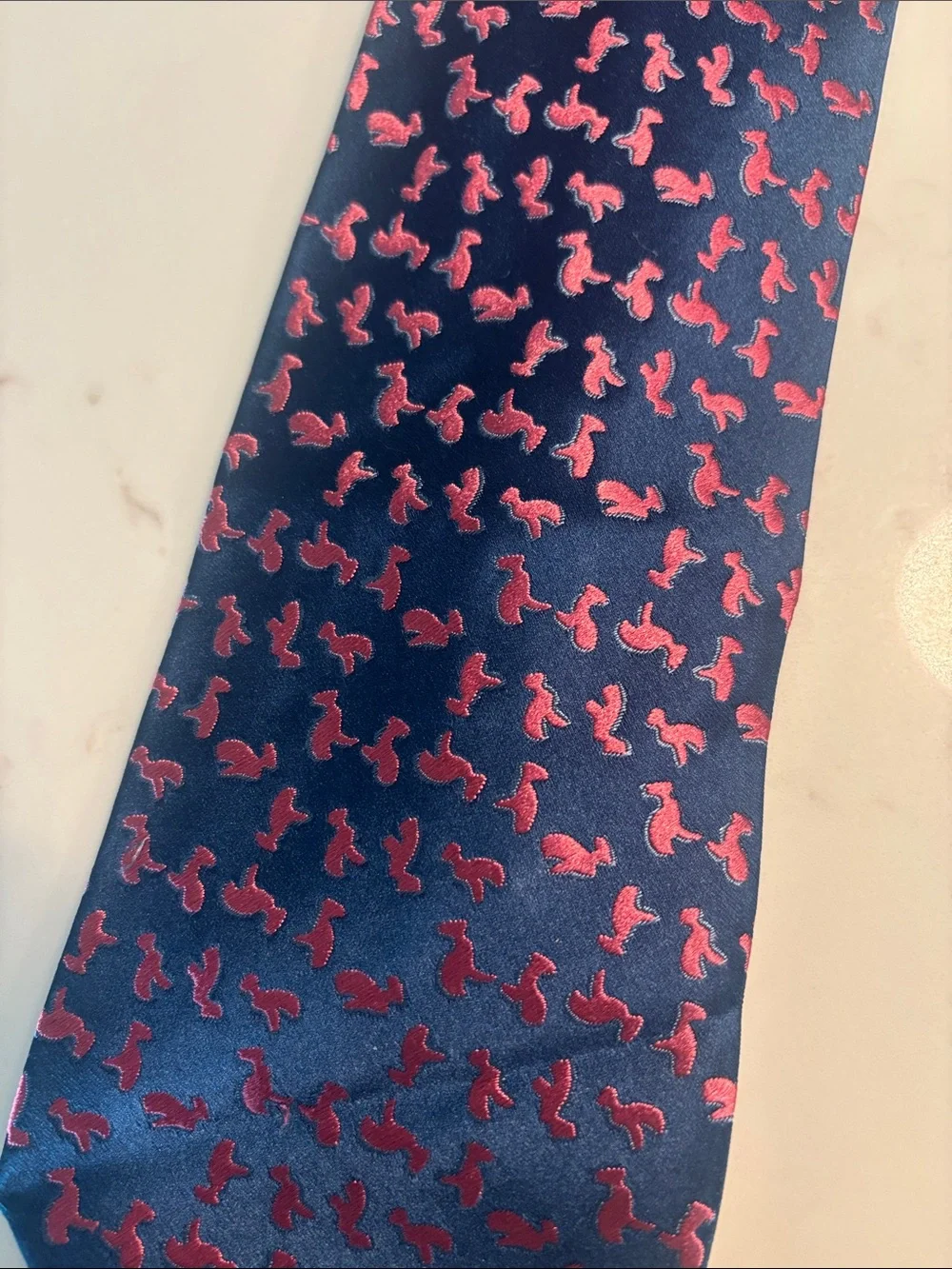 Charvet Navy Silk Tie with Pink Seahorse Motif